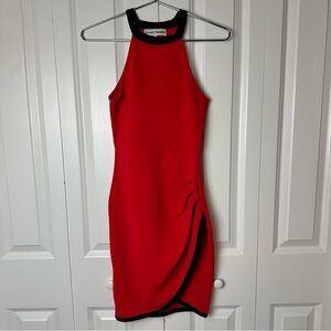 Almost Famous Red halter Mini Dress with wrap skirt detail.